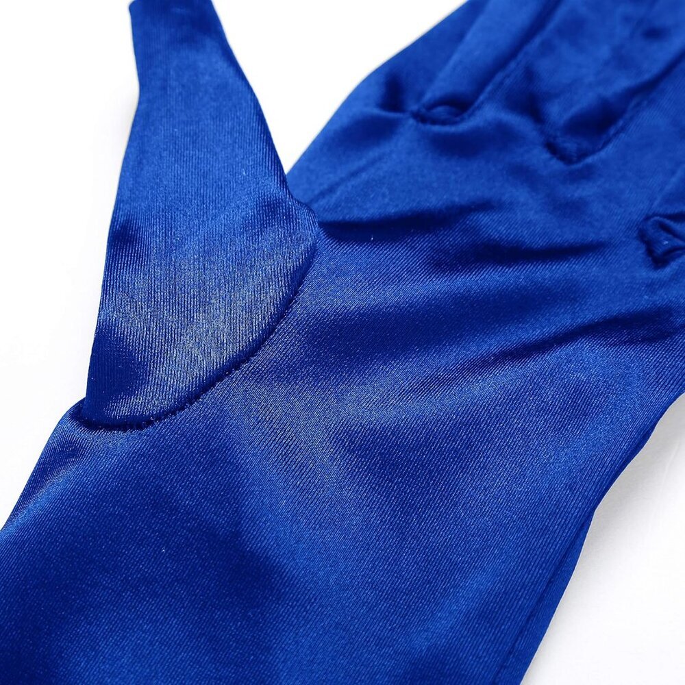 Women's Smooth Blue Long Satin Gloves Elbow Length Party Costume Accessory - Picture 4 of 5